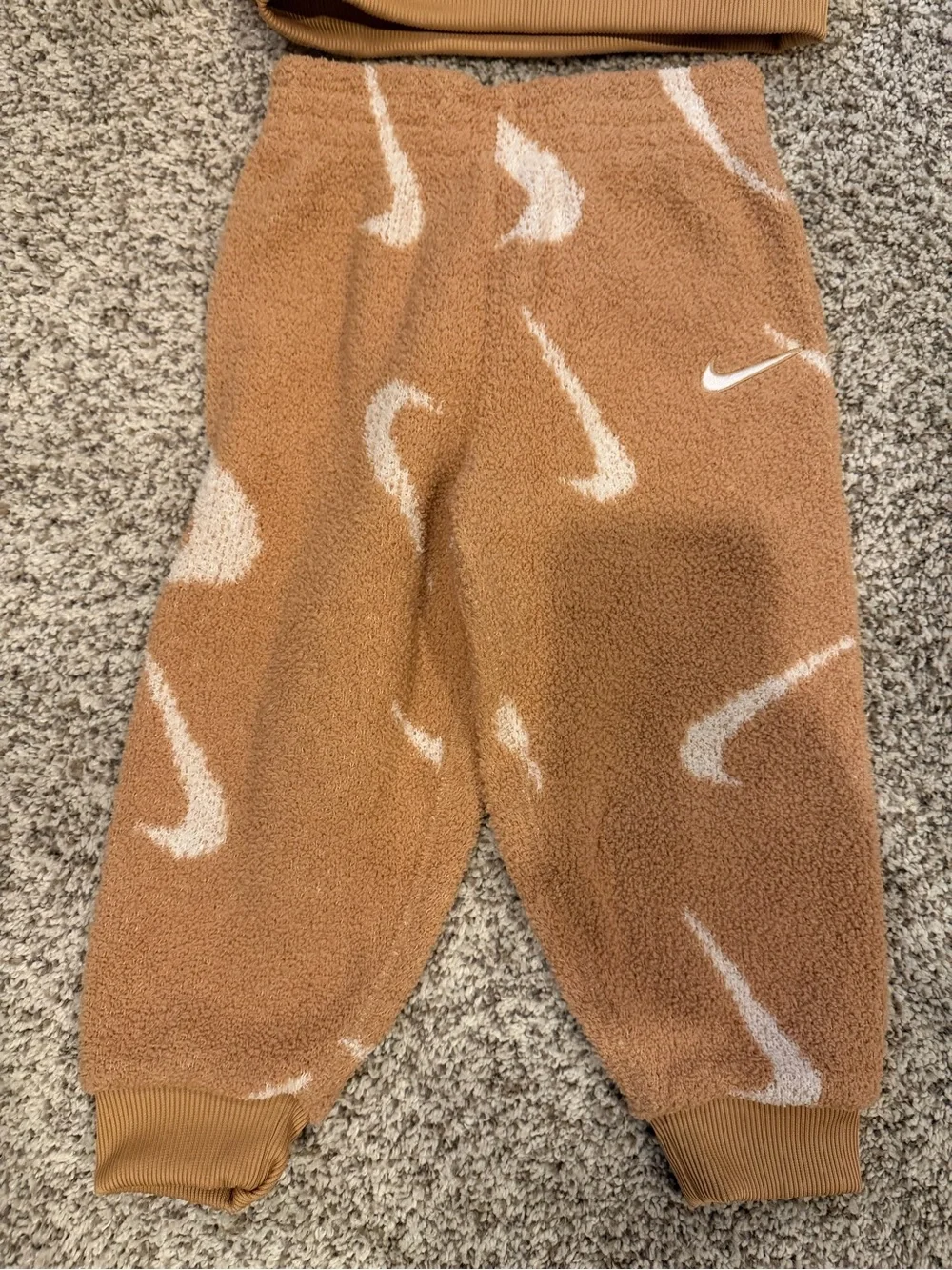 Nike Tan Sherpa Sweatshirt and Joggers Set with White Swoosh